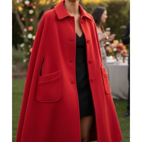 Vtg Pendleton RED O/S Cape Coat 44" Long Wool Satin Lined 70's EXCELLENT - Picture 1 of 14